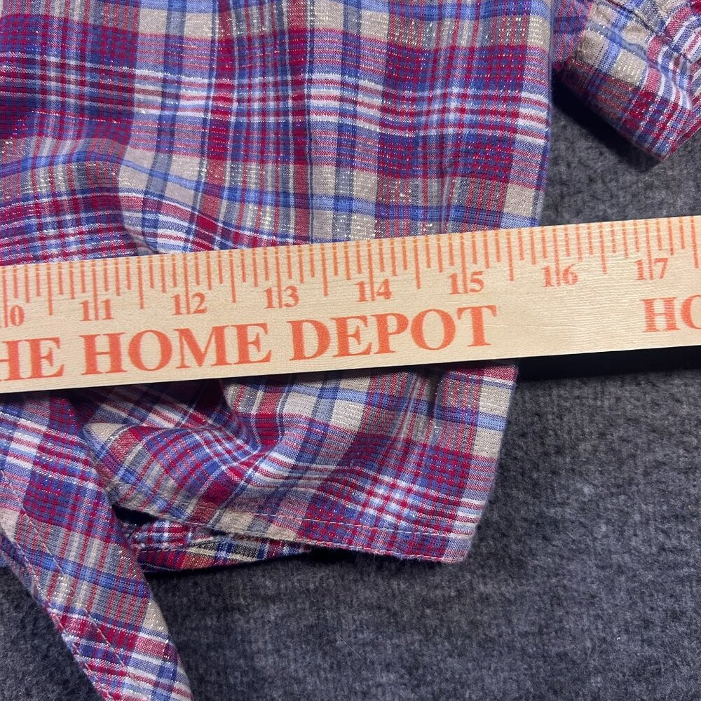 Vintage LizWear Metallic Plaid Button-Up Tie Front Shirt  Sz. M - Western Crop‎ - Picture 10 of 10
